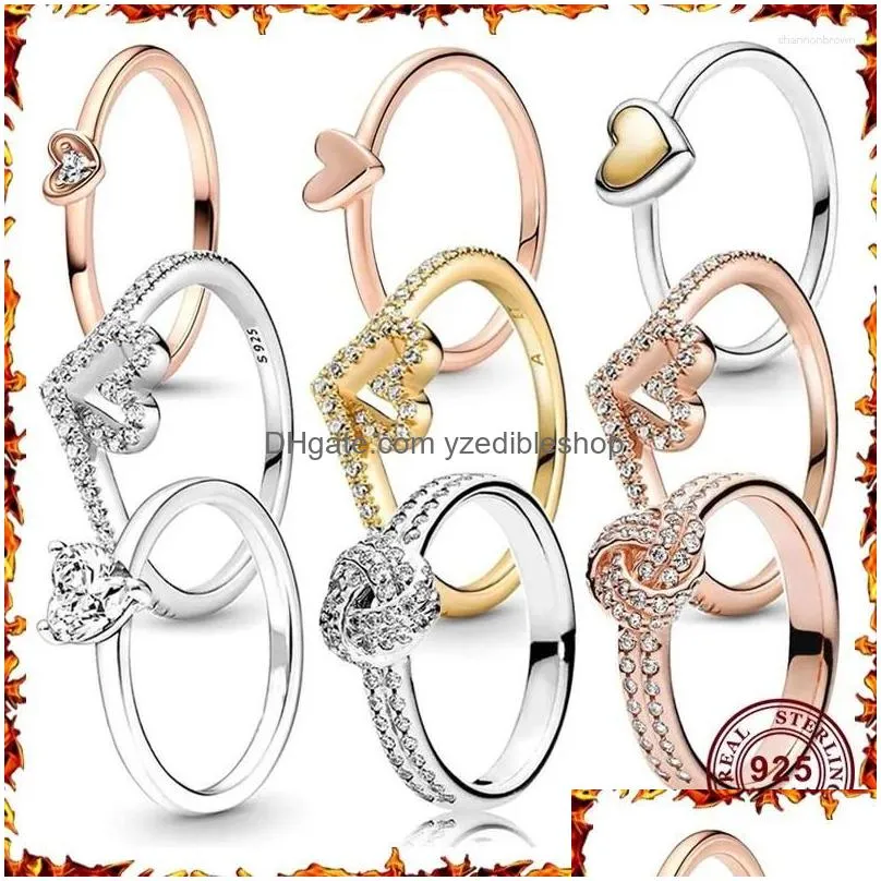 Cluster Rings 925 Sier Shiny Wishing Bone Eternal Love Heart Womens Logo Ring High Quality Diy Fashion Charm Jewelry Drop Delivery Dhv9F