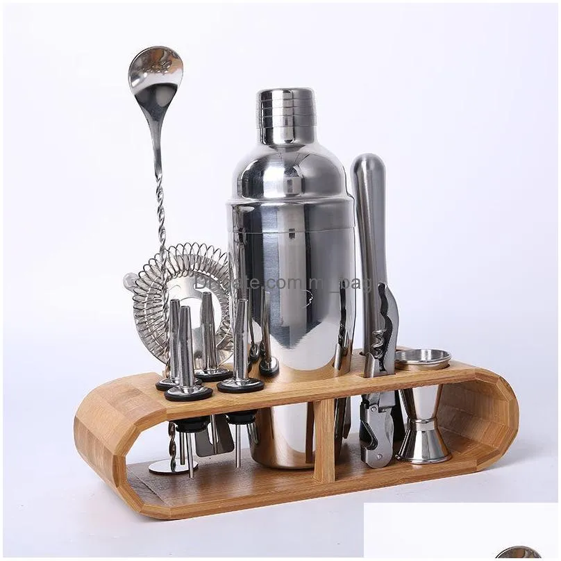 Bar Tools Bartending Kit Cocktail Shaker Set Bartender Shakers Stainless Steel 12-Piece Bar Tool With Stylish Bamboo Stand C19041701 D Dh6Os