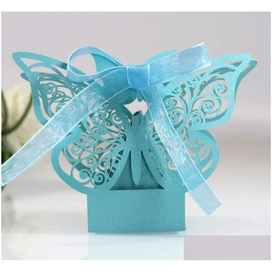 Gift Wrap 10/50/100Pcs Butterfly Boxes Wholesale Candy Favors Packaging With Ribbons For Baby Shower Wedding Birthday Party Supplies Dh184