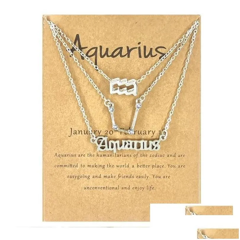 pendant necklaces 3pcs 12 constellation necklace astrology horoscope old english zodiac sign jewellry with mes card for women girls