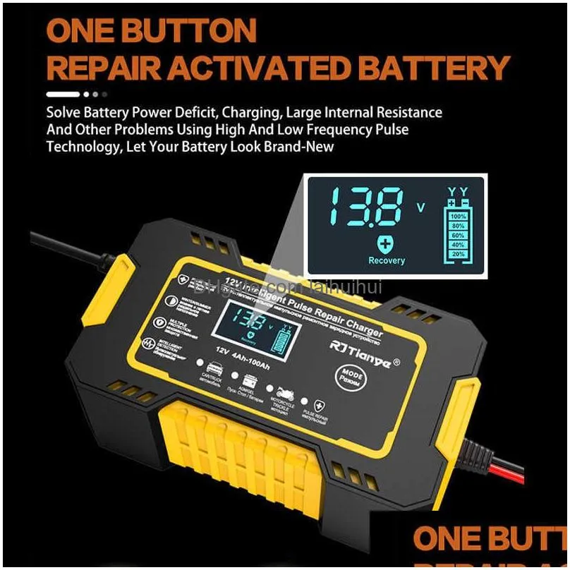  6a 12v car battery  auto smart battery  with lcd touch screen display pulse repair chargers wet dry lead acid