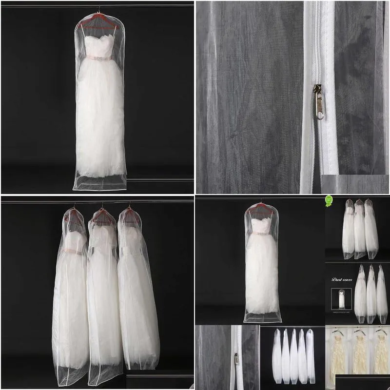 Storage Bags New Storage Bags Double-Sided Transparent Tle/Voile Wedding Bridal Dress Dust Er With Side-Zipper For Home Wardrobe Gown Dh3Xr