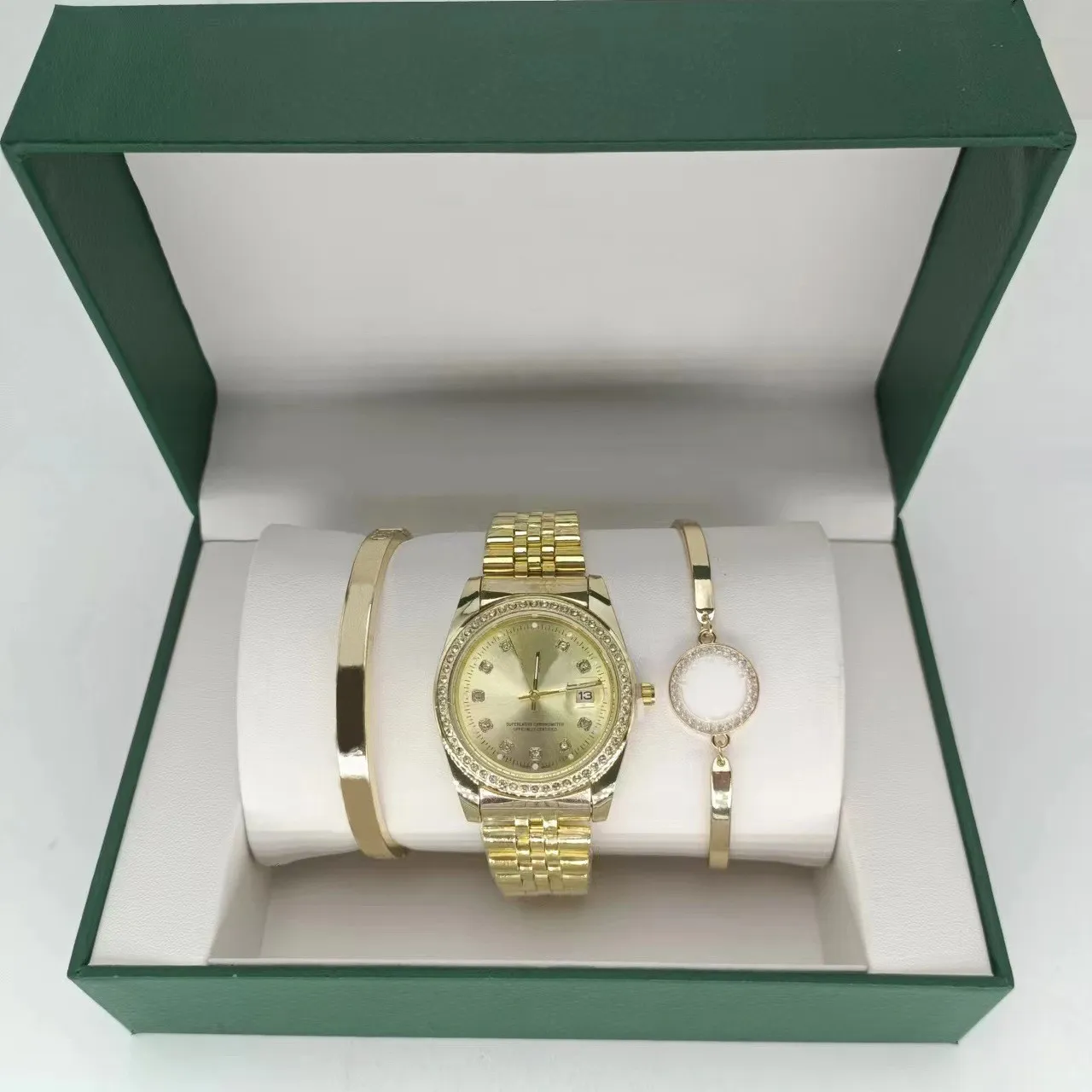 Three piece watch bracelet set men` steel band quartz watch