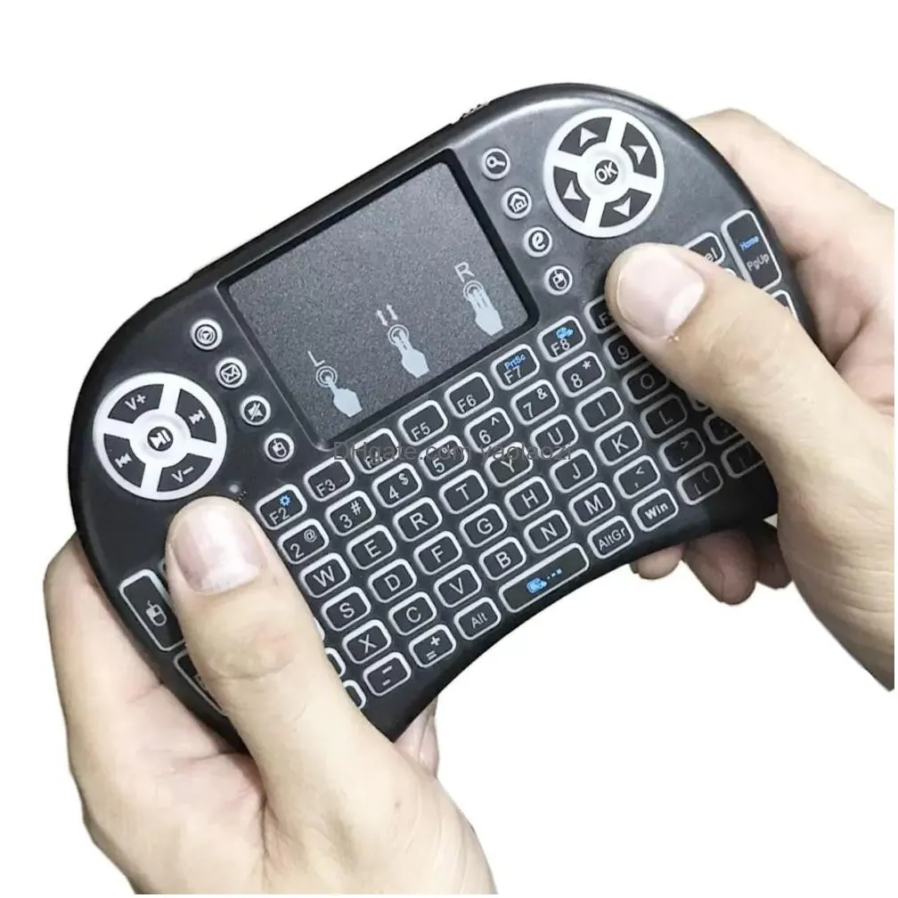 wireless mini i8 keyboard backlit backlight remote control with lithium battery for android tv box 2.4g touch pad