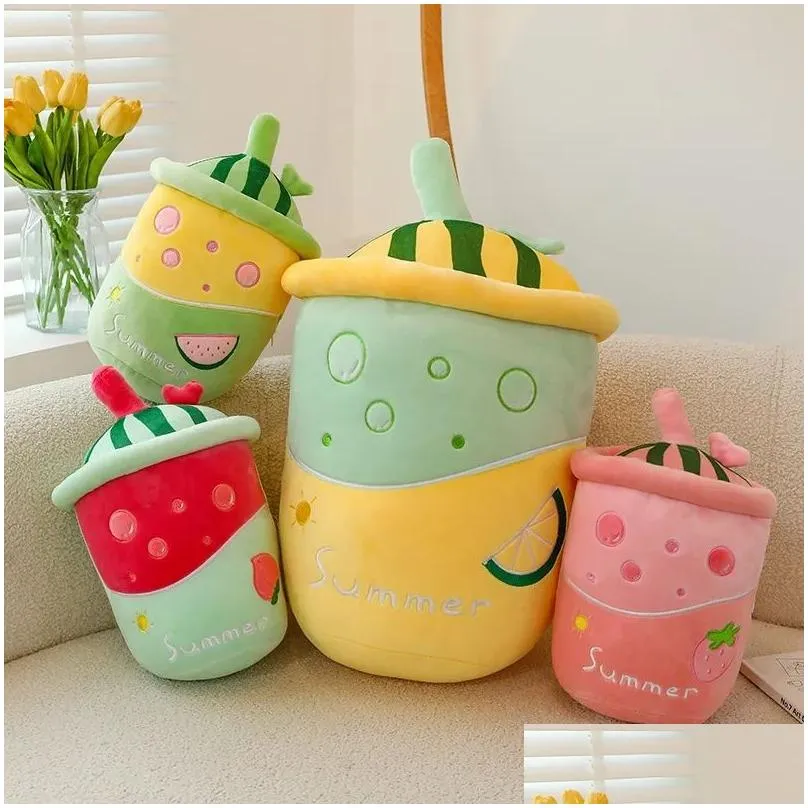 cute watermelon juice cup plush toys cartoon plush doll plush pillow peluche toys children birthday gift