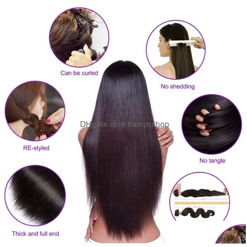 Human Hair Weaves 9A 100 Unprocessed Human Hair Weaves With Lace Closure Silk Straight Brazilian Peruvian Remy Bundles And Closure6486 Dh0Jc