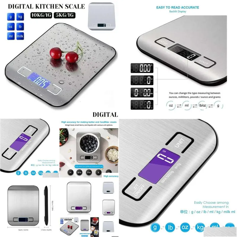 Storage Bags New Storage Bags Digital Kitchen Scale Cooking High Accuracy Food Back-Lit Lcd Display Tare Off Function Stainless Drop D Dhu67