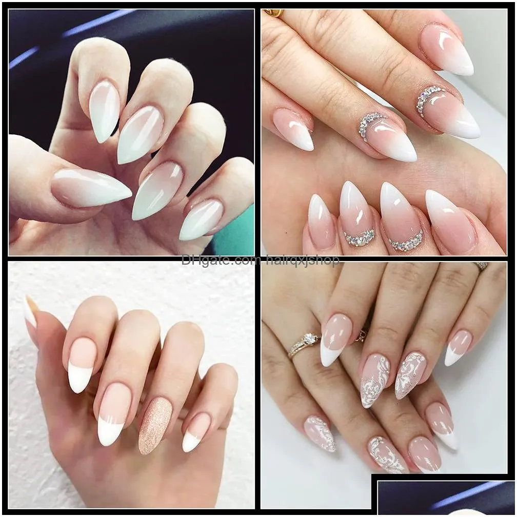 False Nails 600Pcs French Stiletto Nail Tips Short Half Er Artificial Fake Set Clear Natural Acrylic Tool 230909 Drop Delivery Dhhci