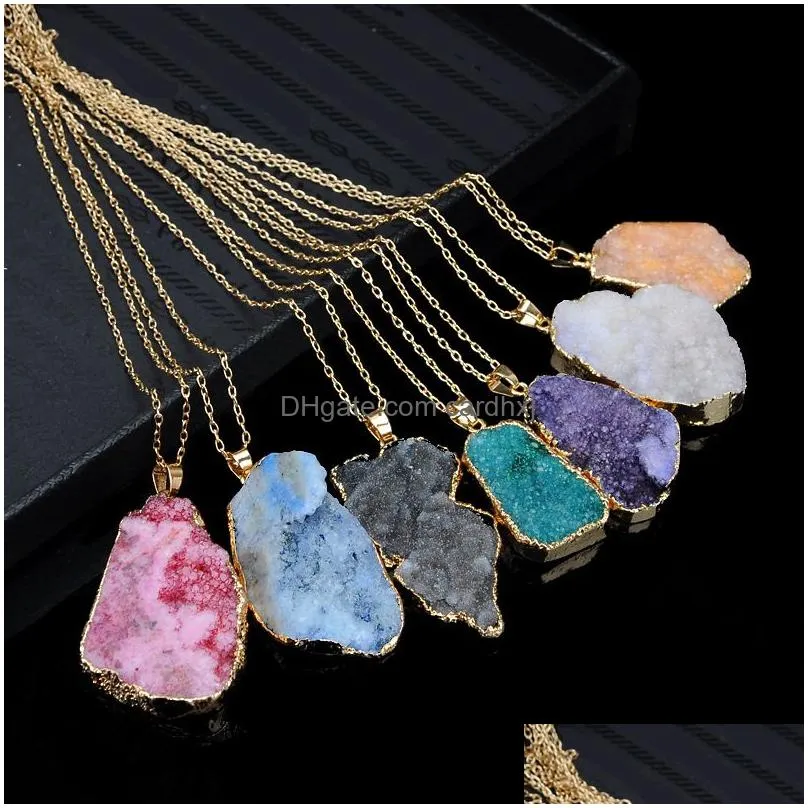 Pendant Necklaces Druzy Quartz Natural Stone Irregar Geode Gold Color  Pendant Necklace Chain For Women Jewelry Drop Delivery Jewel Dhywd