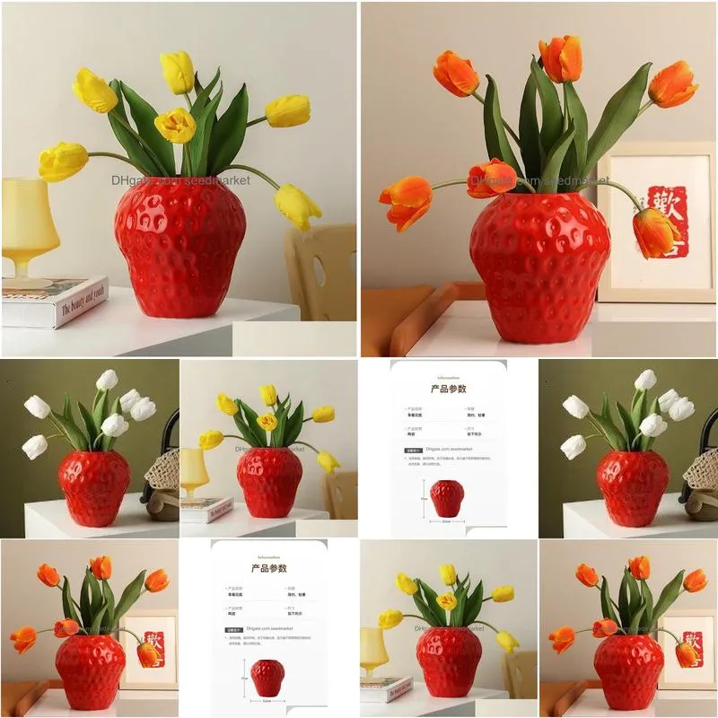 Vases Vintage Style Stberry Flower Pot Vase Decorative Ornament Arrangement For Office Homestay Party Drop Delivery Dhuo1