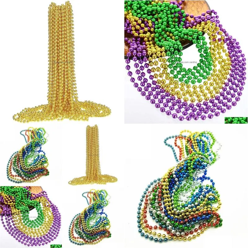 Beaded Necklaces 80Cm Purple Gold And Green Mardi Gras Beads Necklaces New Years Celebration Party Necklace Drop Delivery Jewelry Neck Dhs9R