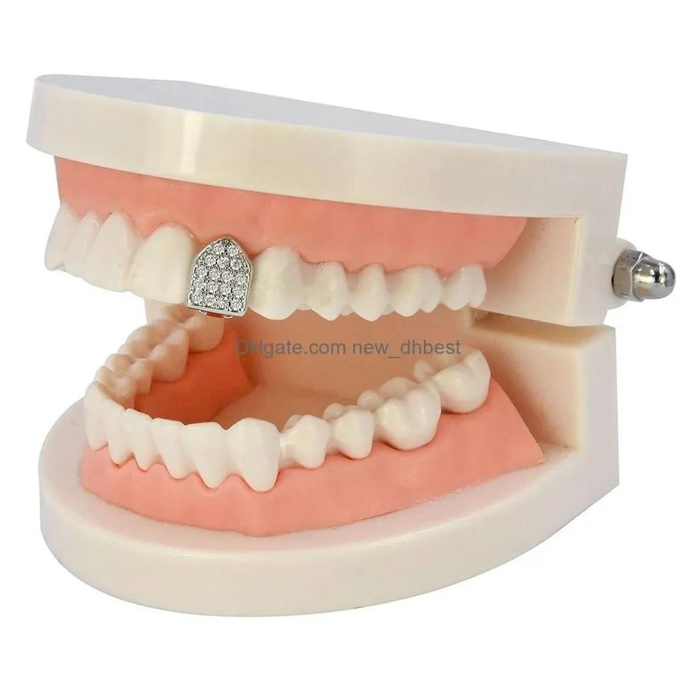 grillz dental grills 18k gold plated copper teeth braces punk hip hop diamond single grillz mouth fang fake tooth cap cosplay rappe