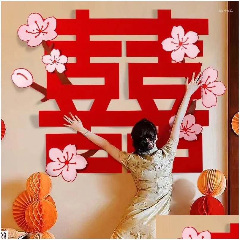 Party Decoration Chinese Wedding 3D Static Sticker Xi Word Traditional Supplies Wall Stickers Year Decorations Drop Delivery Dhgrk