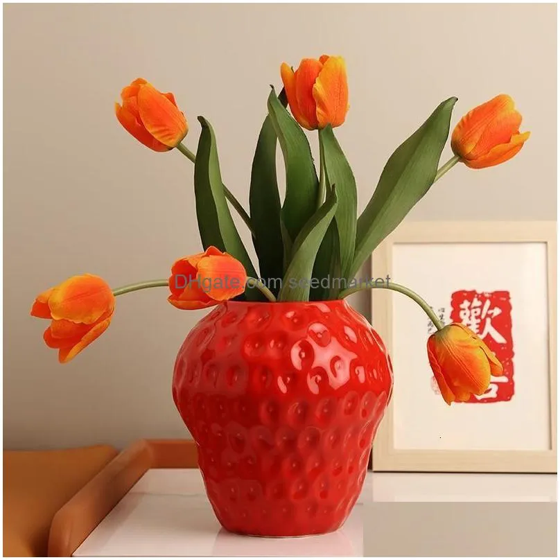 Vases Vintage Style Stberry Flower Pot Vase Decorative Ornament Arrangement For Office Homestay Party Drop Delivery Dhuo1