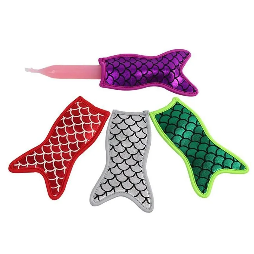 Ice Cream Tools Neoprene Ice Cream Holders Waterproof Zer  Er Laser Mermaid Tail Scales Popsicle Holder Kitchen Tools Accessory Dro Dhyx2