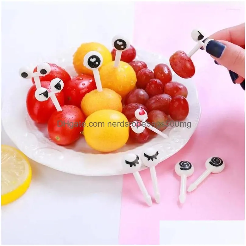 Forks 1/2/3Pcs Lovely Eye Pattern Reusable Fruit Plastic Portable Safety Non-Toxic Fork Children Snack Cake Dessert Drop Delivery Dhxcr