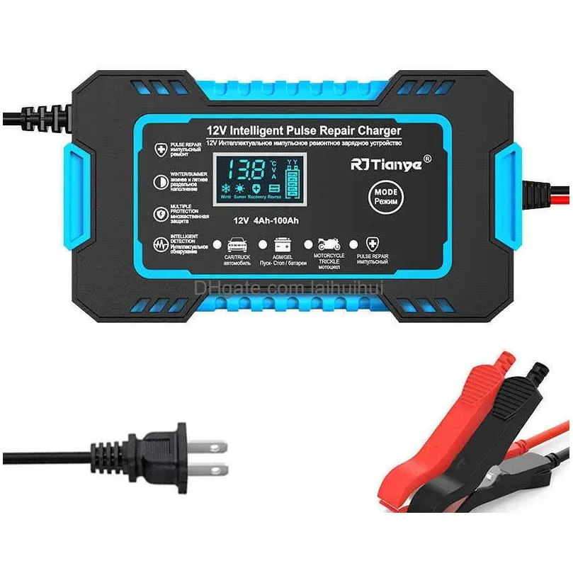  6a 12v car battery  auto smart battery  with lcd touch screen display pulse repair chargers wet dry lead acid