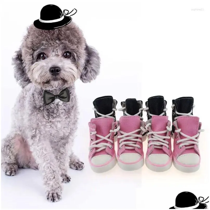 Dog Apparel 4Pcs/Set Waterproof Winter Canvas Pet Shoes Anti-Slip Rain Snow Boots Thick For Small Cats Puppy Chihuahua Socks Booties Dhi3A