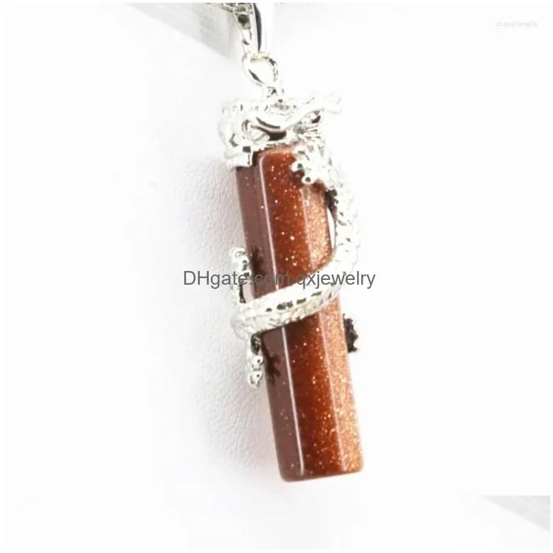 Pendant Necklaces 7 Color Natural Stone Charms For Women Dragon Winding 15X49Mm Sandstone Opal Dalmation Unakite Jewelry Findings Dro Dhrrs