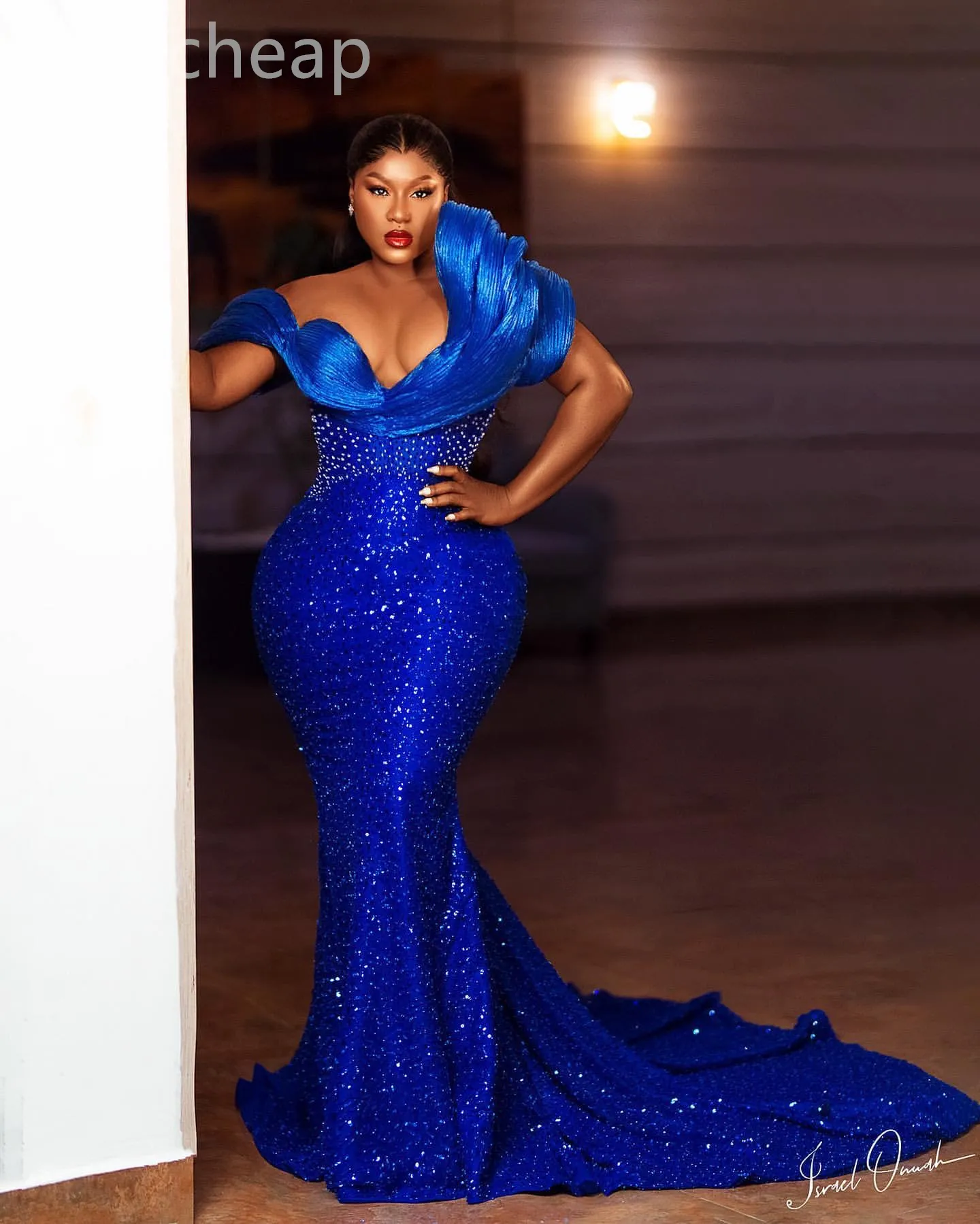 2024 Aso Ebi Royal Blue Mermaid Prom Dress Sheer Neck Beaded Evening Formal Party Second Reception 50th Birthday Engagement Gowns Dresses Robe De Soiree ZJ91