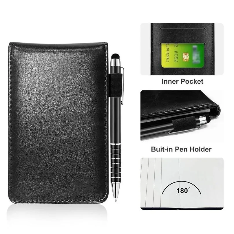 Notepads Wholesale Notepads 10Pcs Mini Pocket Notepad Holder Set With Metal Pen And Notebook Refills Black 230607 Drop Delivery Office Dhynt