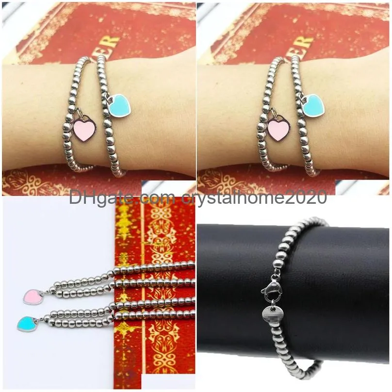 Any Selling Steel Heart Bracelet Fashion Womens Beads Stainless Love Hand Jewelry Drop Delivery Dhlbk