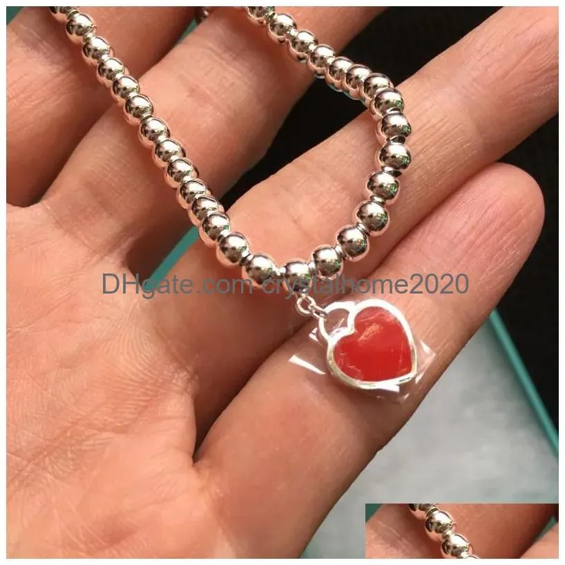 Anyjwdw New Design Women Bead Bracelets 925 Sterling Sier Top Quality Red Pink Blue Heart Charm Luxury Jewelry For Lady Gift With Ori Dhkx3