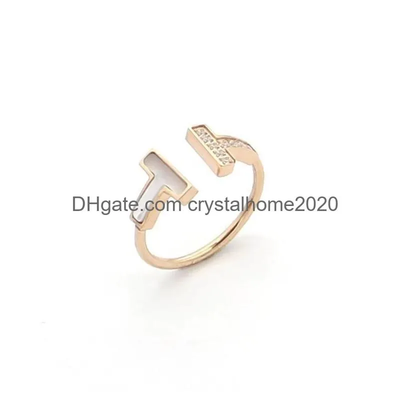 brand couple designer ring fashion mother shell shell t ring luxury crystal single and double row diamond ring gift