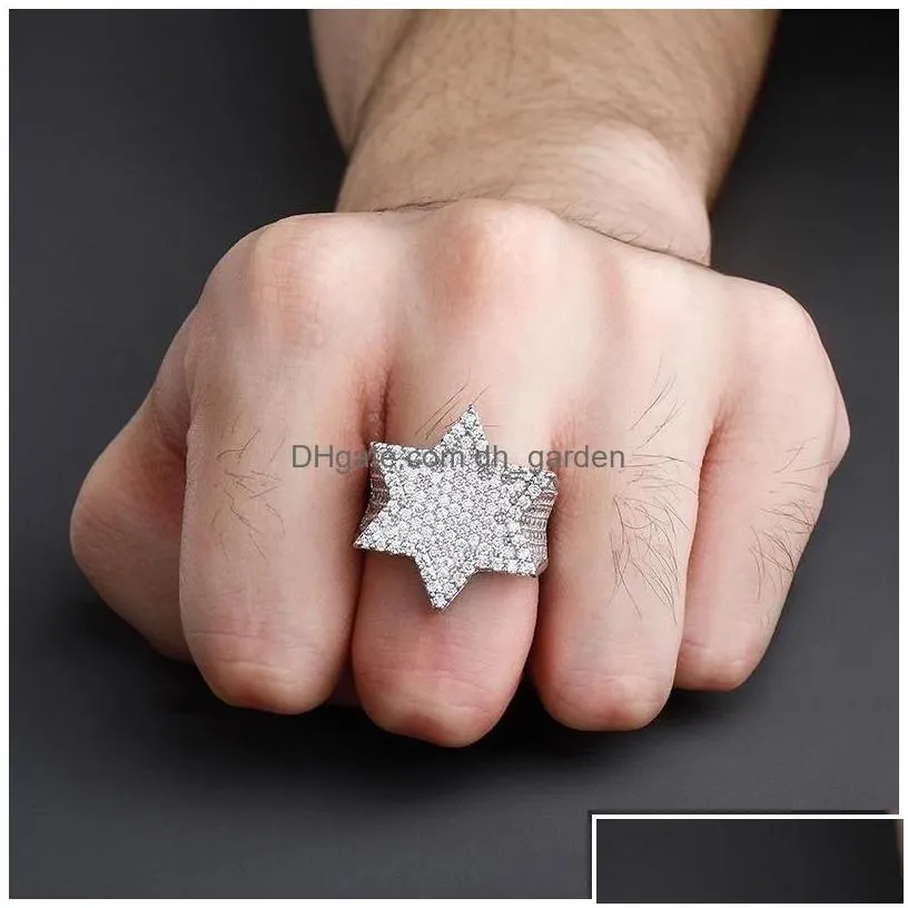 with side stones mens gold ring high quality sixpointed star fl diamond rings fashion hip hop sier jewelry drop delivery dhgarden