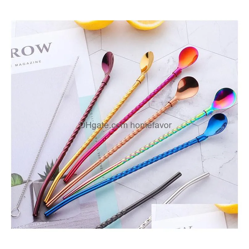 Drinking Straws The Latest Stainless Steel St Spoon Dual Purpose A Variety Of Colors Can Choose Safe Food Grade Thread Be Stirred For Dhjbr