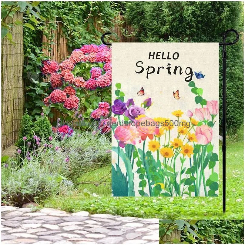 Banner Flags Spring Summer Animals Flowers Birds Garden Flag Double Sided Welcome Decoration Courtyard Yard Linen Material P258 Drop D Dh4Xo