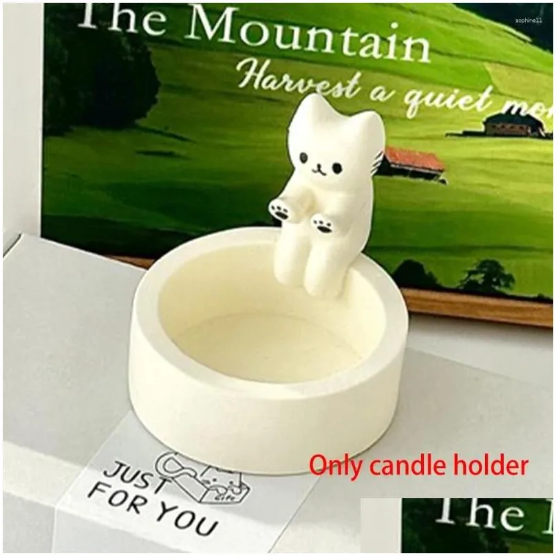 Candle Holders Kitten Holder Gypsum Mold Diy Handmade Storage Box Crafts Casting Molds Home Decoration Drop Delivery Dhqhx