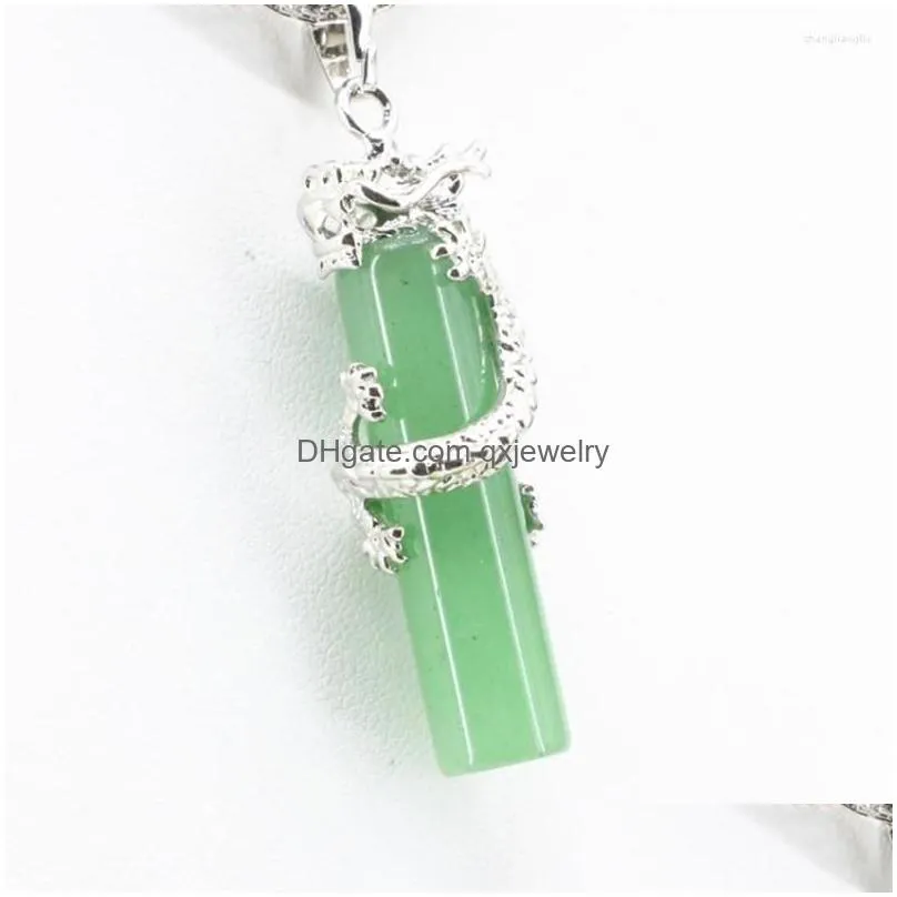 Pendant Necklaces 7 Color Natural Stone Charms For Women Dragon Winding 15X49Mm Sandstone Opal Dalmation Unakite Jewelry Findings Dro Dhrrs