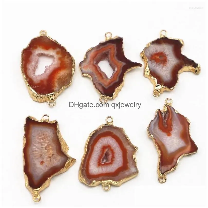 Pendant Necklaces Natural Stone Orange Agate Slice Connectors Pendants Charms Irregar Onyx Druzy For Diy Men Necklace Jewelry Drop De Dh9Jt