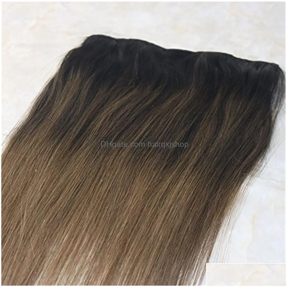 Clip In Hair Extensions One Piece Clip In Human Hair Extensions 70G Ombre Yage Dark Brown To Medium Remy Weft Ins Drop Delivery Hair P Dhva6