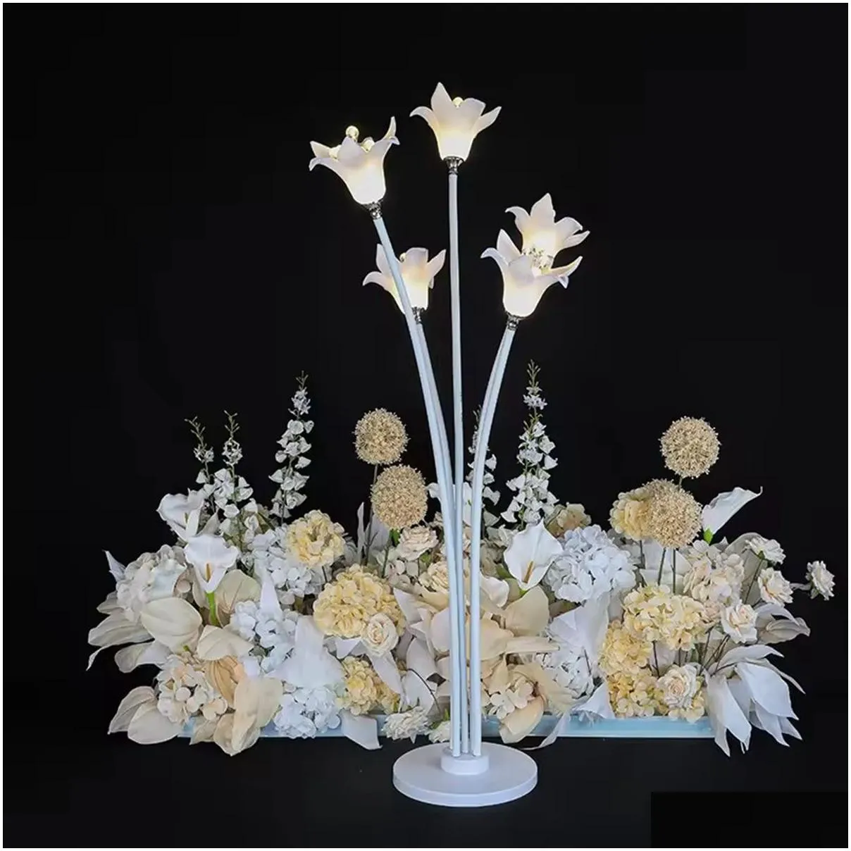 many -head metal gold candlestick ac powered led light source for wedding sta decoration table centerpiece walkway pillar