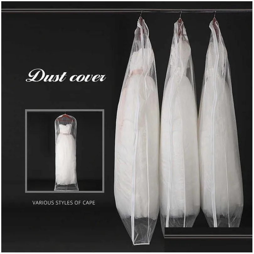 Storage Bags New Storage Bags Double-Sided Transparent Tle/Voile Wedding Bridal Dress Dust Er With Side-Zipper For Home Wardrobe Gown Dh3Xr