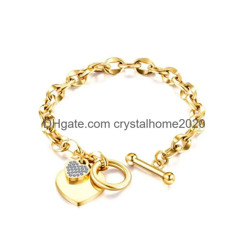 three colors high-quality stainless steel bracelet fashion love heart ot buckle chain women daily holiday all-in-one jewelry