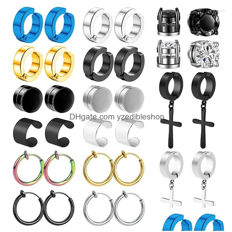 Clip-On & Screw Back Backs Earrings Magnetic Stud Men Stainless Steel Non-Piercing Cross Dangle Hoop Uni Cz Magnet Clip On Earring Dr Dhsmj