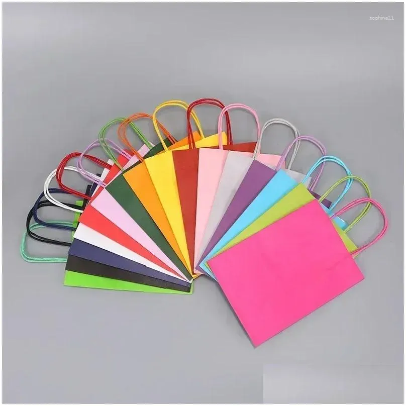 Gift Wrap 10Pcs Kraft Paper Candy Bag Colored Hand-Held Bags Wedding Colorf Shop Drop Delivery Dheuy