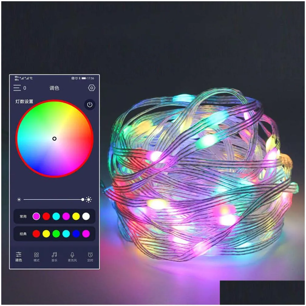 Storage Bags New Storage Bags Led Fairy Lights Dream Color Christmas String With Remote Control For Bedroom Party Tree Drop Delivery H Dhmr2