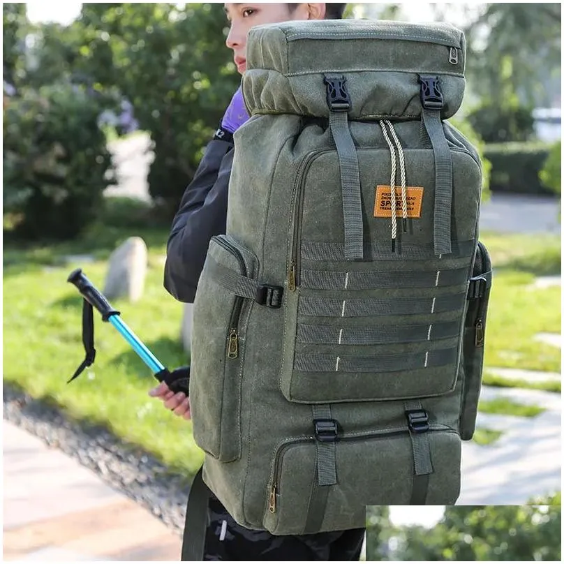backpack outdoor 80l backpacktactical military camping hiking men canvas travel climbing bag rope sling large laptop rucksack