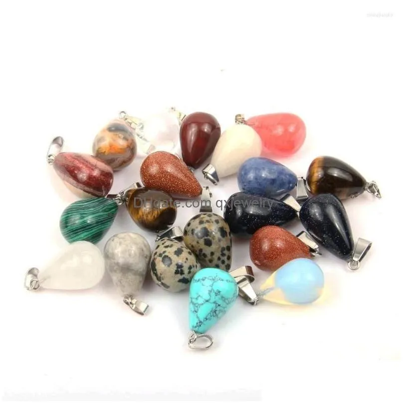 Pendant Necklaces 12 Pcs Natural Stone Water Drop Shape Pendants Pink Crystal/Tiger Eye Charms For Jewelry Making 13 18 Mm Drop Deliv Dh0Fw