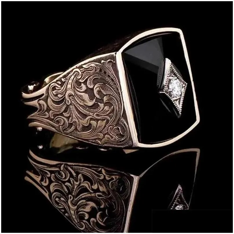 cluster rings fashion classic pattern set zircon men`s open adjustable ring enamel rhombus party jewelry hand