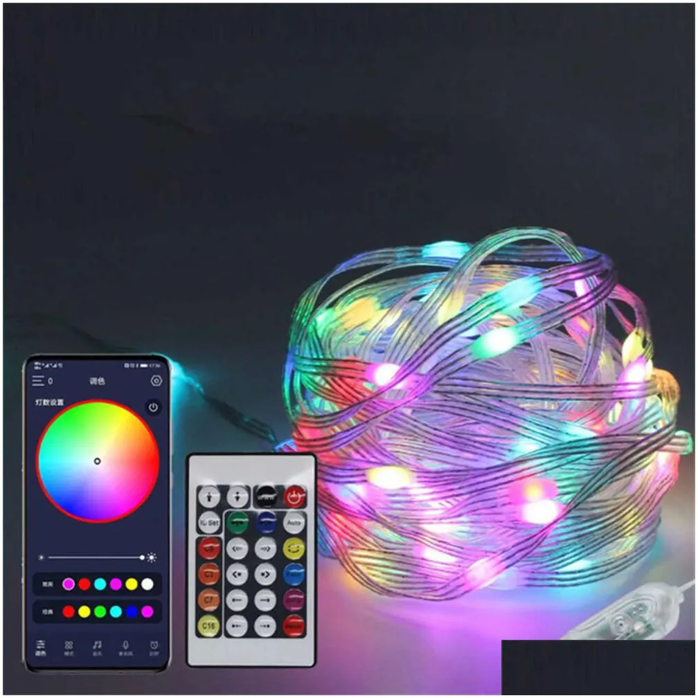 Storage Bags New Storage Bags Led Fairy Lights Dream Color Christmas String With Remote Control For Bedroom Party Tree Drop Delivery H Dhmr2