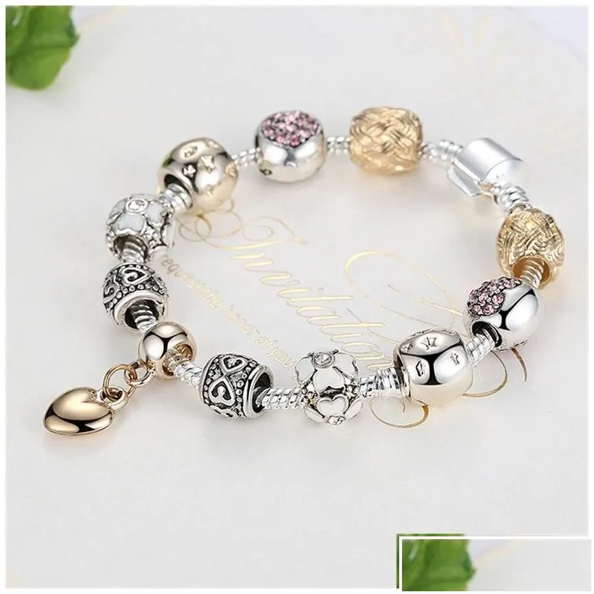 charm bracelets sier gold plated flower girls  design star love heart shaped crystal beads charms bangles fashion diy jewelr