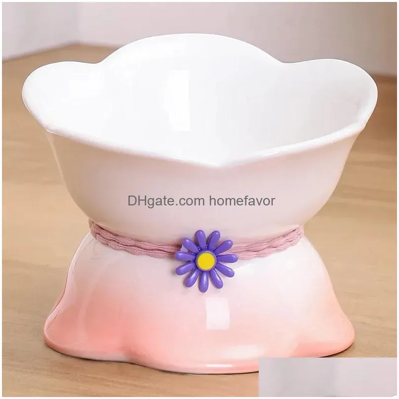 Cat Bowls & Feeders Supplies Cat Gradient Ceramic Bowl Elevated Pet Food Water Feeders Tilted Puppy Dogs Drinking Eating Drop Delivery Dhf1N