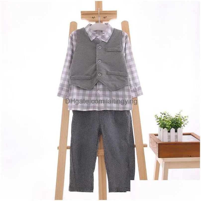 kids outfits 3pcs suits baby tracksuit boys gentleman plaid suits shirtaddvest addpants kids boutique clothing sets designer clothes