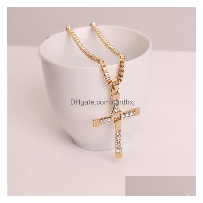 Pendant Necklaces The Fast And Furious Necklace Toledo Crystal Christian Cross Pendant Necklaces Jesus Charm Movie Jewelry For Christm Dhdnt
