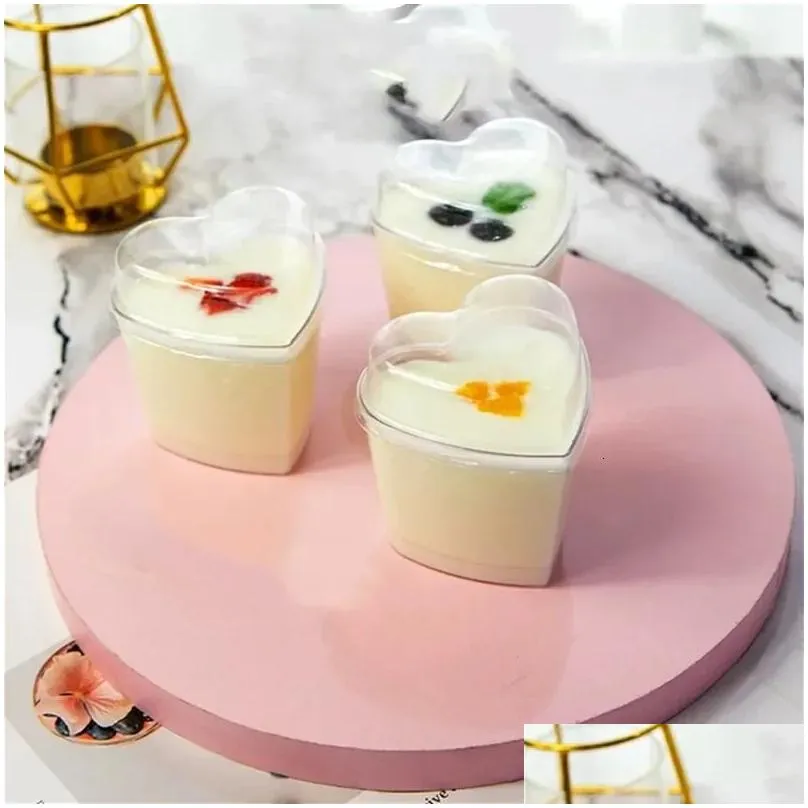 Wine Glasses Heartshaped Dish Pudding Party 30Pcs Cake Kitchen Disposable Plastic Cup 145Ml Cups Jelly Dessert Accessories 231211 Dro Dhy4N